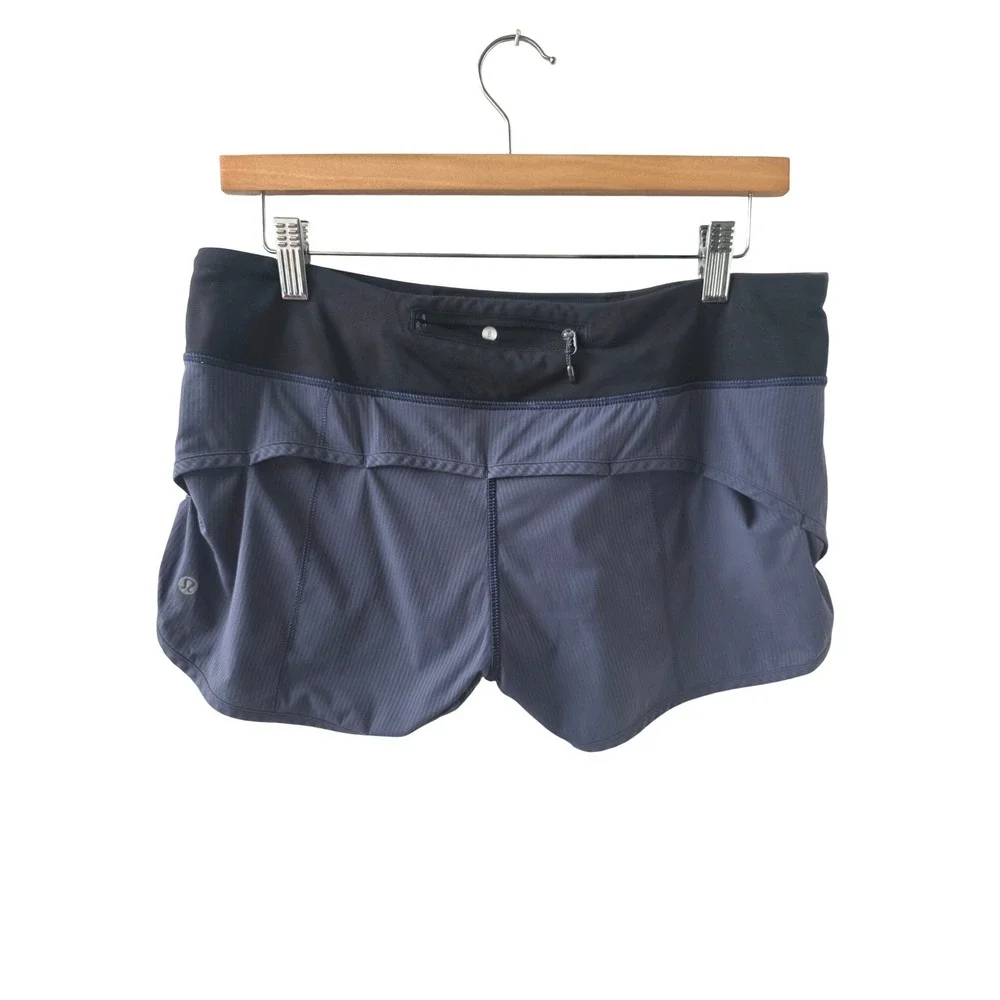 EUC Lululemon Run Speed Short 2.5 Size 8 Deep Indigo Pinstripe Lined Zip Pocket